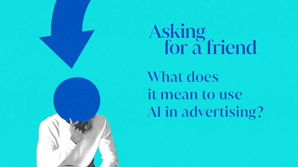 A question mark draws into frame, ending in the torso of a thinking person.